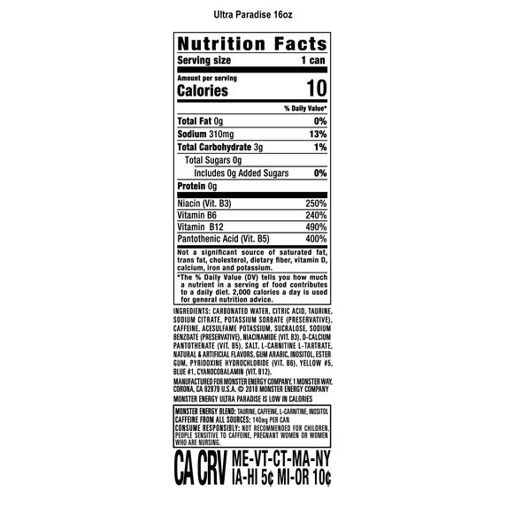 Monster Energy Drink Ultra Peachy Keen Zero Sugar 500ml (pack of 12)