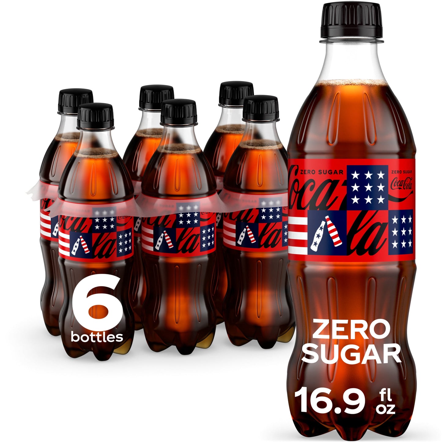 Coca-Cola Zero Sugar Soda Pop Bottles 6-pack, 16.9oz bottles