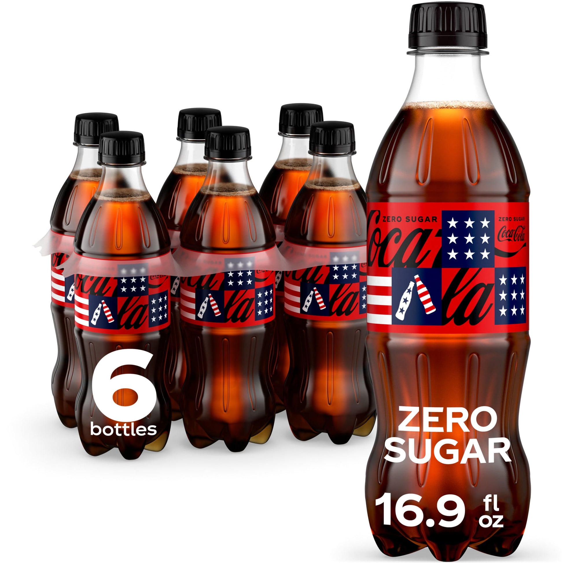 Coca-Cola Zero Sugar Soda Pop Bottles 6-pack, 16.9oz bottles