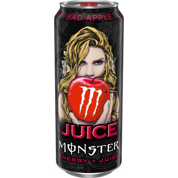 Juice Monster Bad Apple Juice + Energy Drink, 16 fl oz Cans, 12 Pack