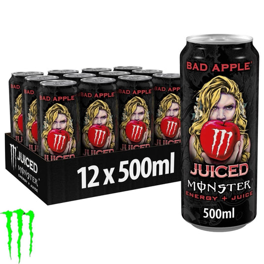 Monster Energy Juice Bad Apple 16 oz can - Fuji apple flavor energy drink, pack of 15