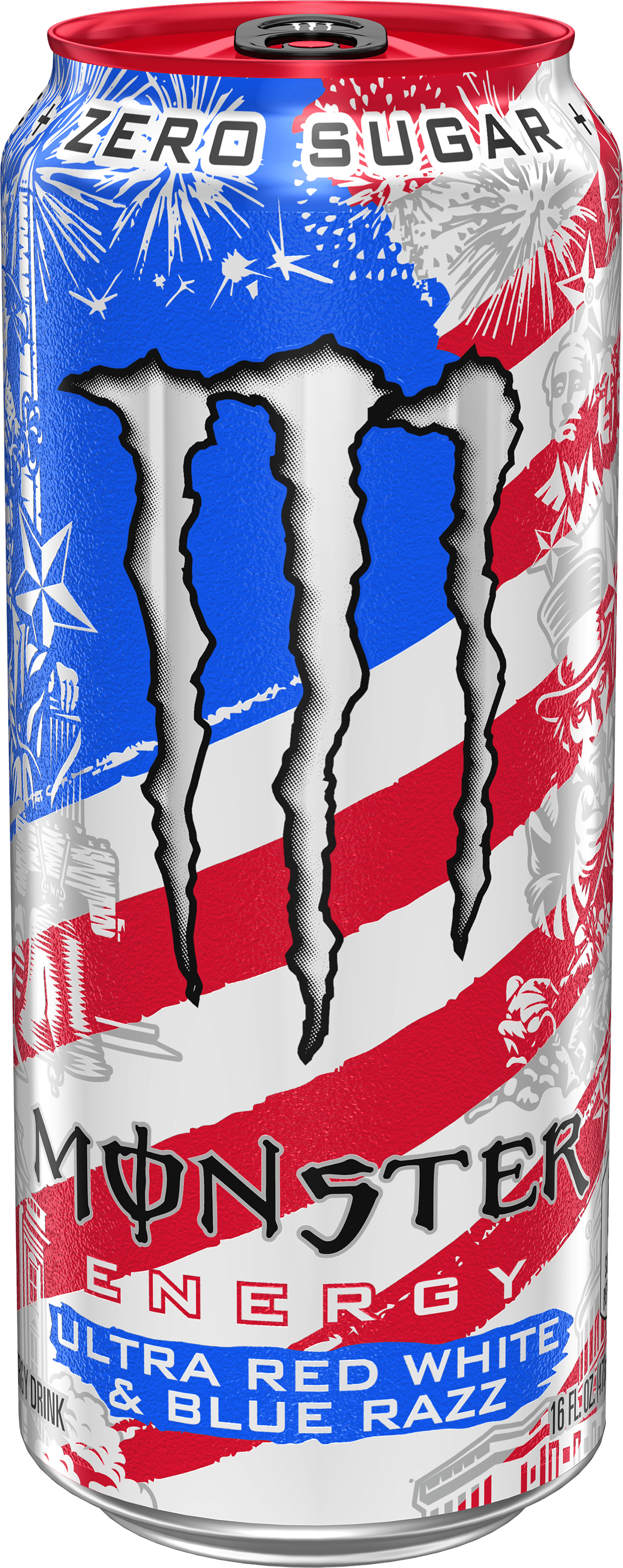 Monster Energy Ultra Red White and Blue Razz 16 oz can - sugar free blue raspberry energy drink, pack of 15