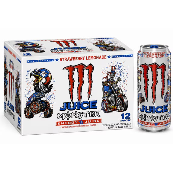 Monster Juice Strawberry Lemonade Energy Drink, 16 fl oz Cans, Pack of 12
