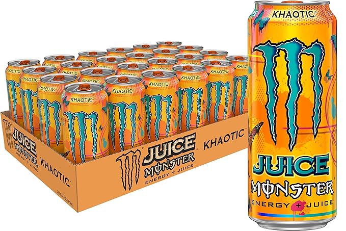Monster Energy Juice Monster Khaotic Tropical Orange, Energy + Juice, Energy Drink, 16 Ounce (Pack of 24)