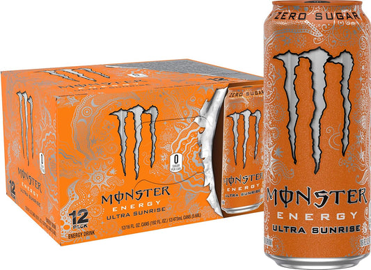 Monster Energy Ultra Sunrise, Sugar Free Energy Drink, 16 Fl Oz (Pack of 15)