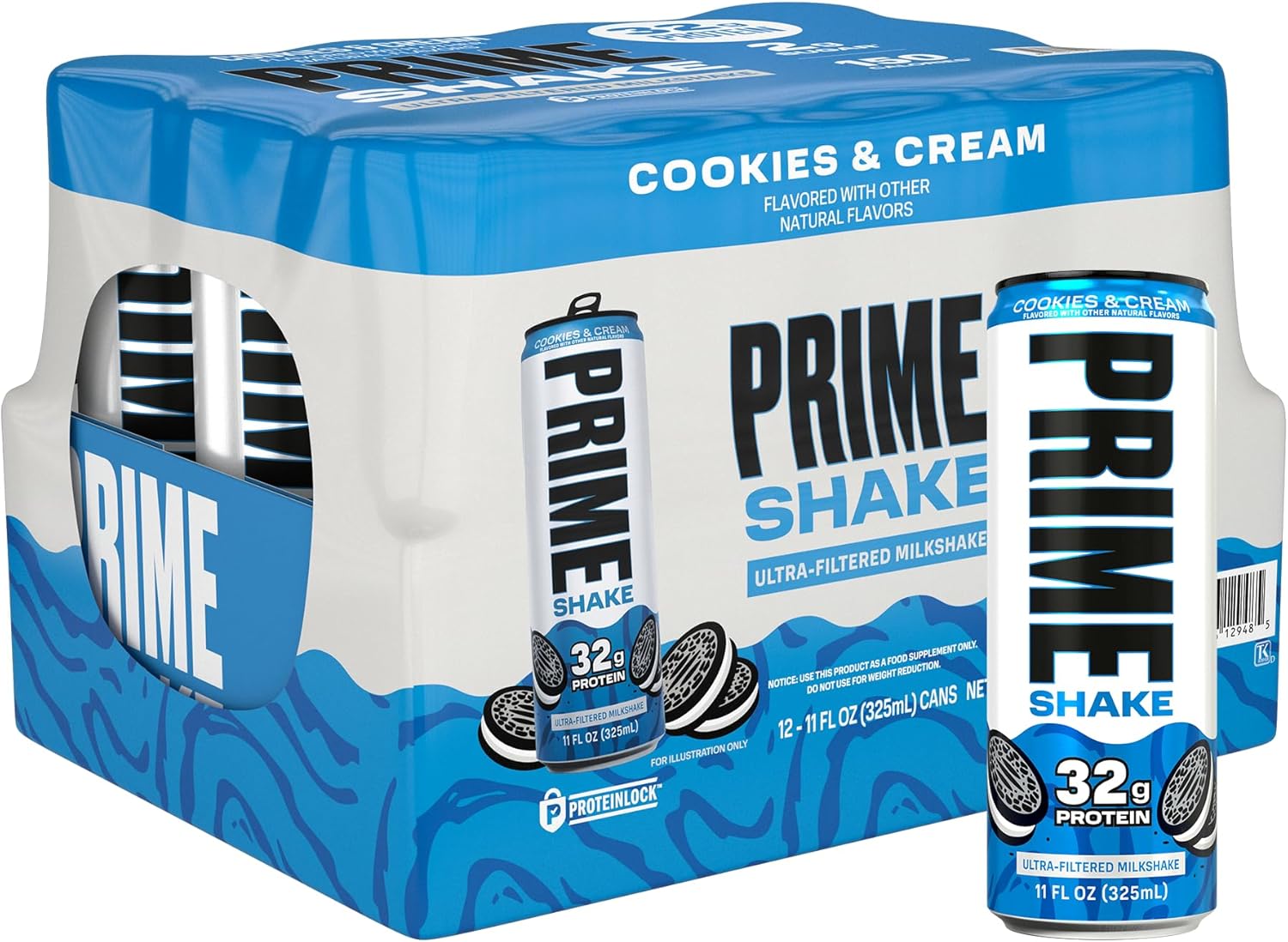 PRIME Cookies and Cream Protein Shake 12-pack bottles