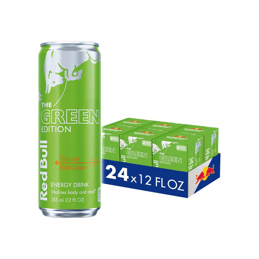 Red Bull Green Edition Energy Drink, Curuba Elderflower,  12 Fl Oz, 6 Packs of 4 Cans (Pack of 24)