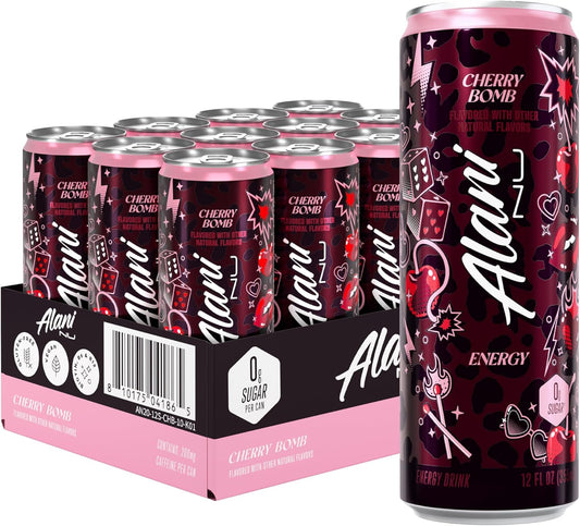 Alani Nu Cherry Bomb Energy Drink 12oz Slim Can - Zero Sugar Cherry Flavor.