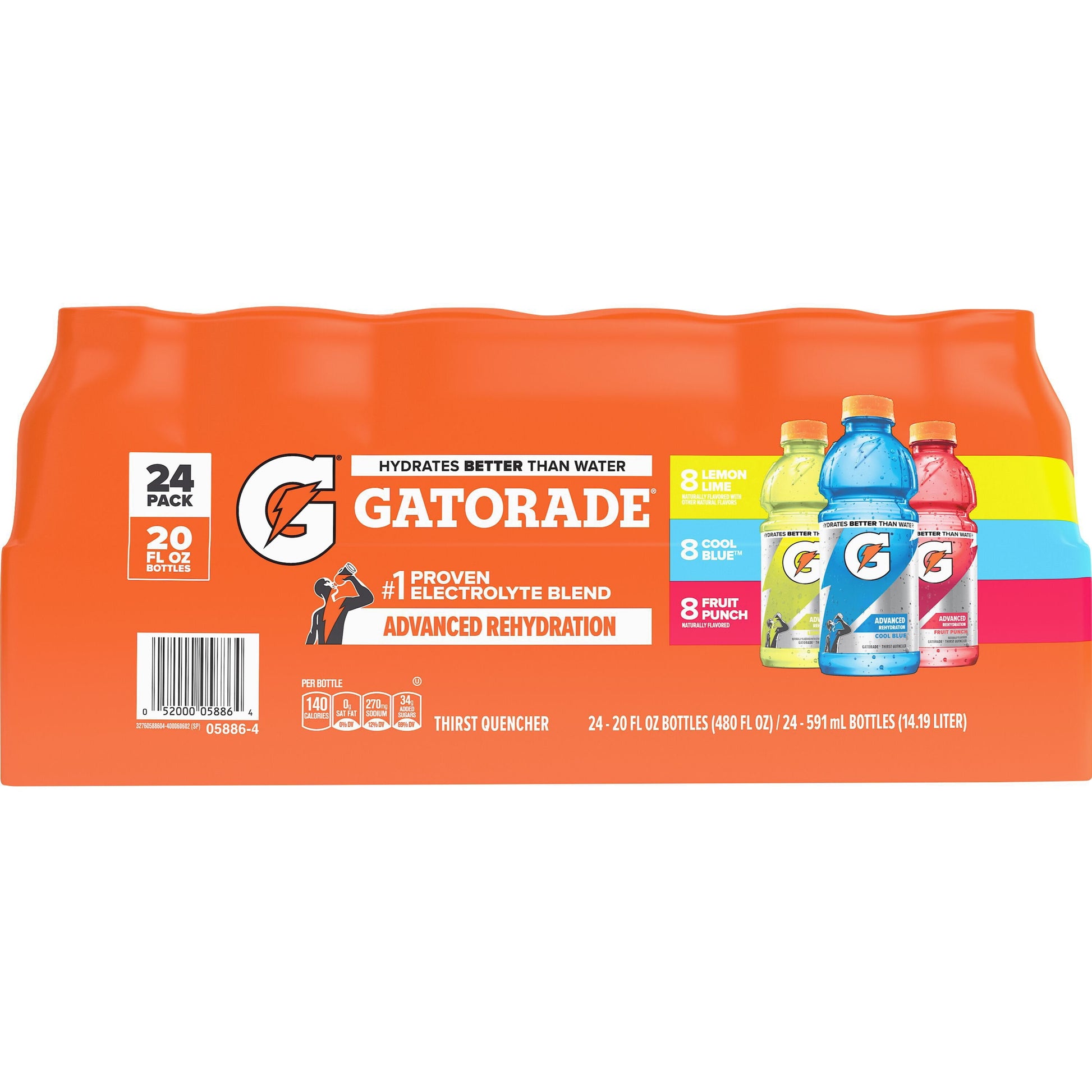 Gatorade Sports Drinks Variety Pack, 24 bottles, 20 fl oz, Lemon Lime Fruit Punch Cool Blue