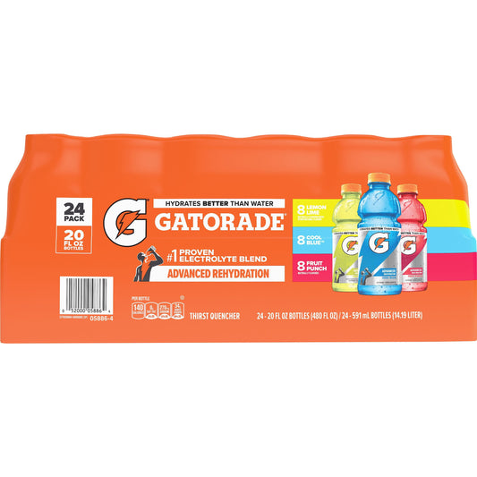 Gatorade Sports Drinks Variety Pack, 24 bottles, 20 fl oz, Lemon Lime Fruit Punch Cool Blue