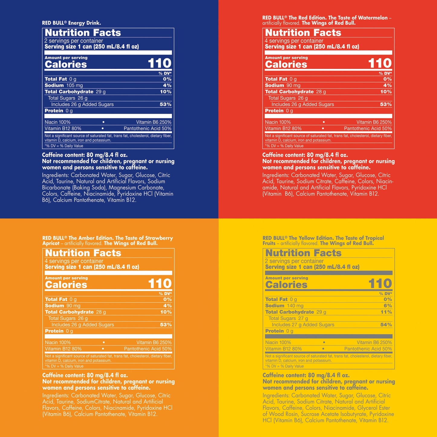 Red Bull Amber and Yellow Edition cans from the variety pack