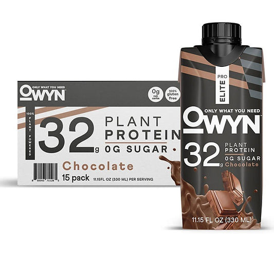 OWYN Pro Elite 32g Keto Plant Protein Shake, Chocolate 11.15 fl. oz., 15 Pack.