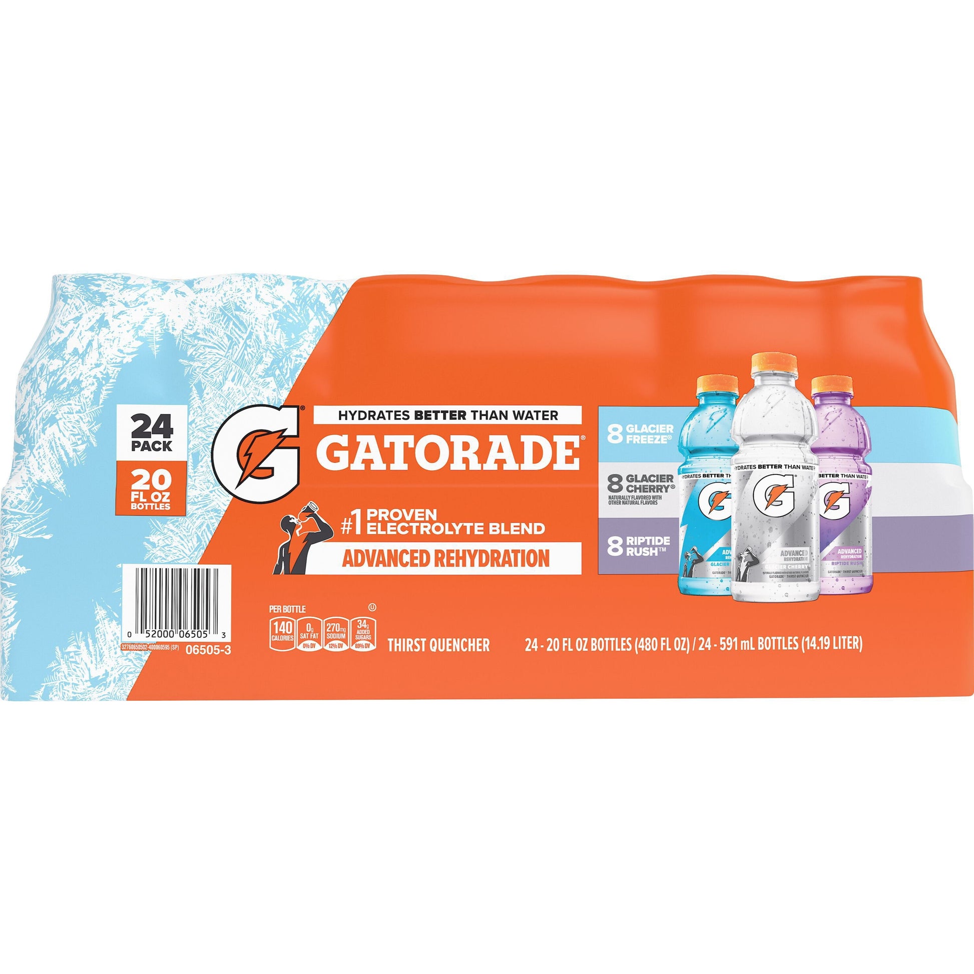 Gatorade Frost Thirst Quencher Variety Pack, 24 bottles, 20 fl oz, Glacier Cherry Glacier Freeze Riptide Rush