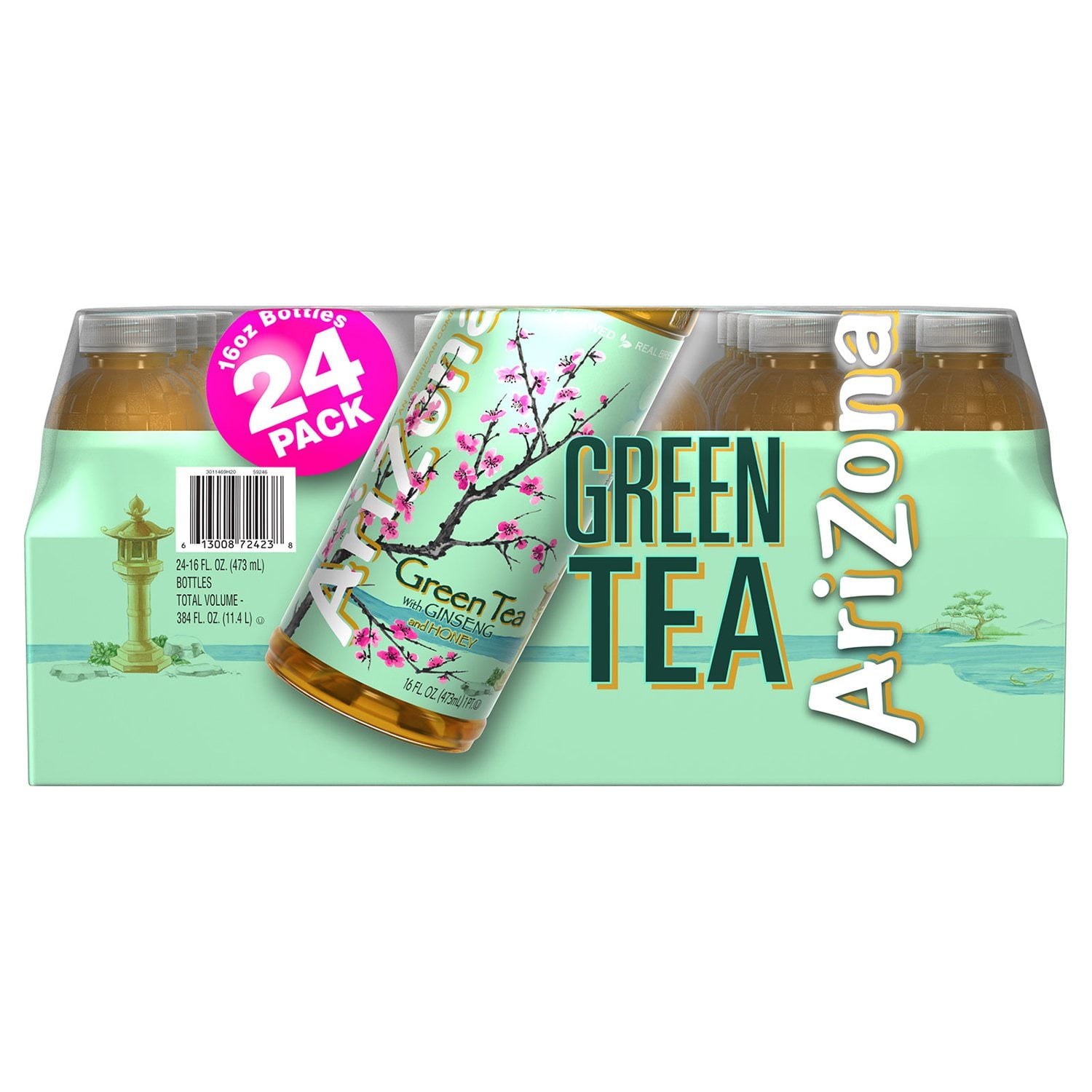 AriZona Green Tea bottle showing ginseng and Sue Bee honey ingredients