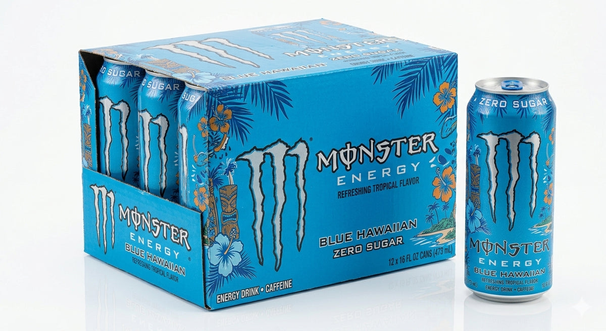 Monster Energy Ultra Blue Hawaiian Sugar Free Energy Drink 16 fl oz Can 12 Pack