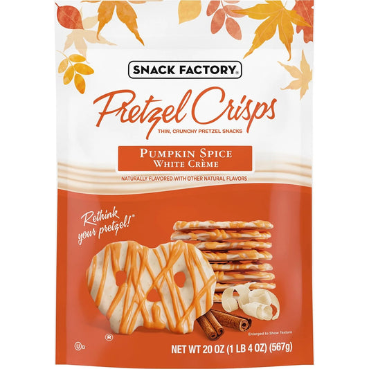 Snack Factory Pumpkin Spice Pretzel Crisps - 20 oz. Bag, White Creme & Drizzle