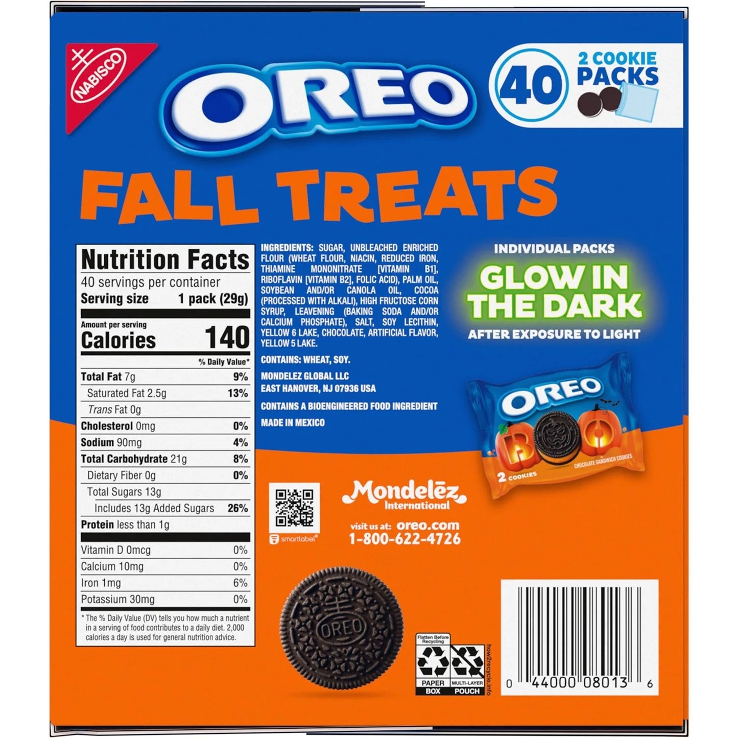 OREO Fall Treats Orange Creme Cookies - 40 Pack Individually Wrapped