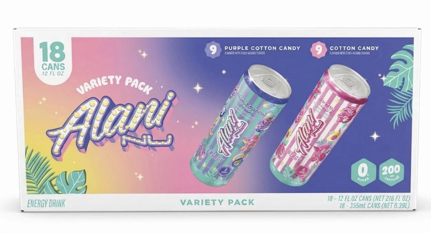 Alani Nu Energy Drink, Cotton Candy Variety Pack, 12 fl oz, 18 ct