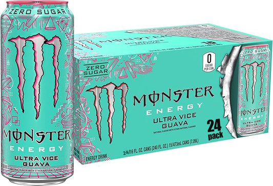 Monster Energy Ultra Vice Guava, Sugar Free Energy Drink, 16 Ounce (Pack of 24)