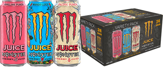 Monster Energy Juice Monster Variety Pack, Pipeline Punch, Mango Loco, Pacific Punch, Energy+Juice, Energy Drink, 16 Ounce (Pack of 24)